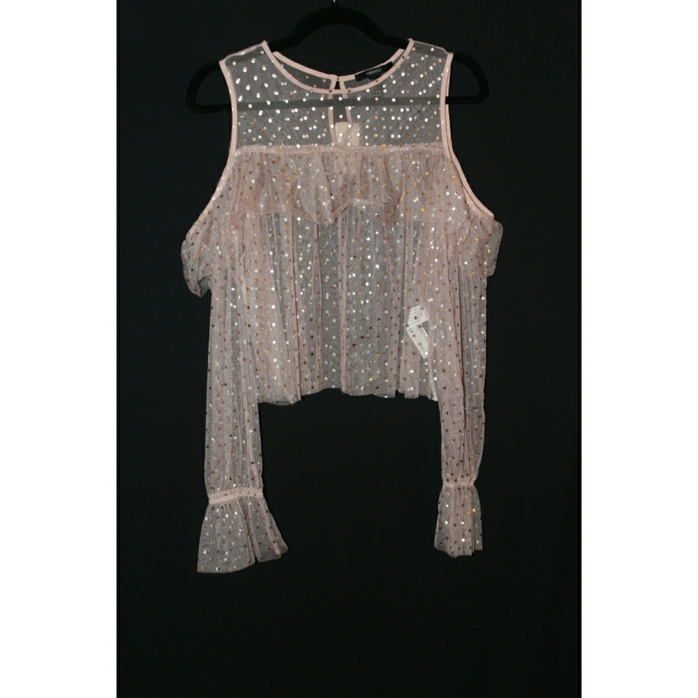 NWT F21 Sheer Cropped Cold Shoulder Blouse